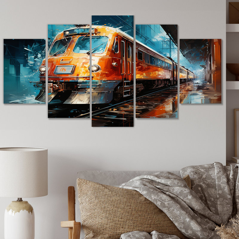 Train Dynamic Abstractions - Décoration murale transport - 5 panneaux