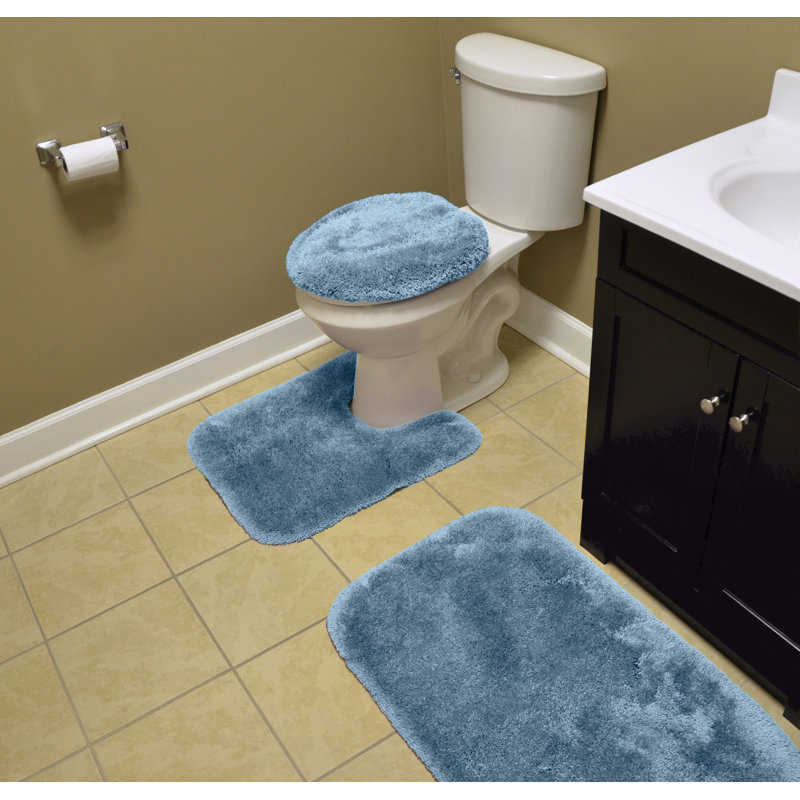 Billy-Dean Nylon 3 Piece Bath Rug Set with Non-Slip Backing, Basin Blue