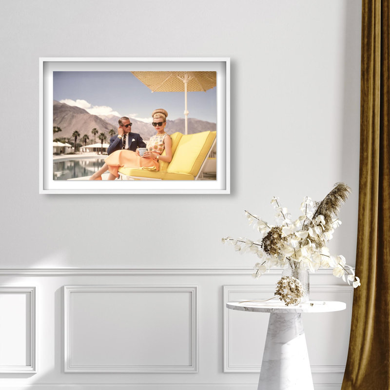 Oliver Gal Poolside Palm Springs Couple Coastal - Luxury Shadowbox Framed Wall Art, 25.5" H x 37.5" W, White
