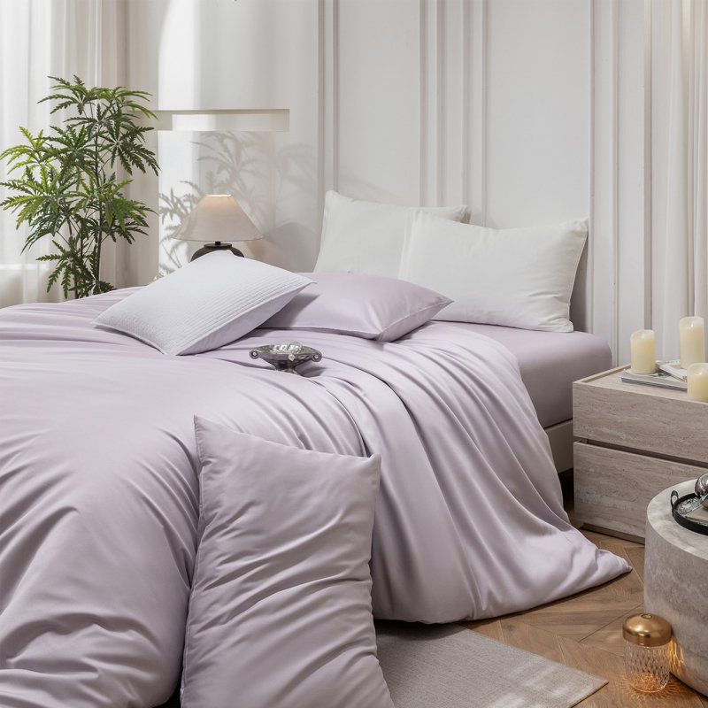 Ensemble de housse de couette MooMee, Housse de couette pour très grand lit et 2 taies , Mauve pastel