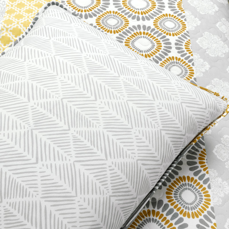 California King Yellow and Gray Cotton Reversible Quilt Set