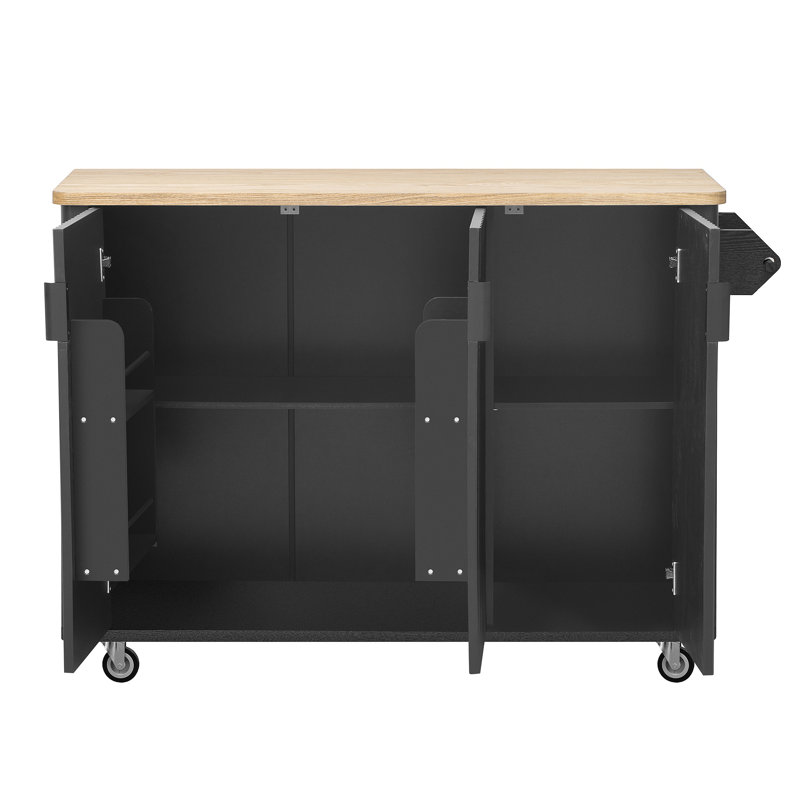 Fluted Kitchen Island, Accent Kitchen Island On Wheels With Drop Leaf And Internal Storage Rack, Rolling Kitchen Cart With Towel Rack For Kitchen, Dining Room