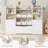 Kirklyn 55.3"W Bookcase With 6 Removable Bins And 1 Large Drawer, Wood White Storage Kids Bookcase