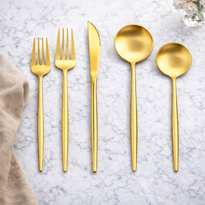 Ensemble de couverts 40 pièces en acier inoxydable doré 40 pièces, finition satinée, design non terni
