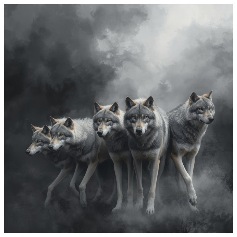 Tapisserie murale loups gris dans le brouillard - Décoration murale loups, 50in H x60in W with 4 Grommets