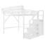 Grand lit mezzanine avec escalier, lit mezzanine en métal avec tablettes de rangement et garde-robe, grand lit peu encombrant pour enfants et adolescents, blanc-106475329