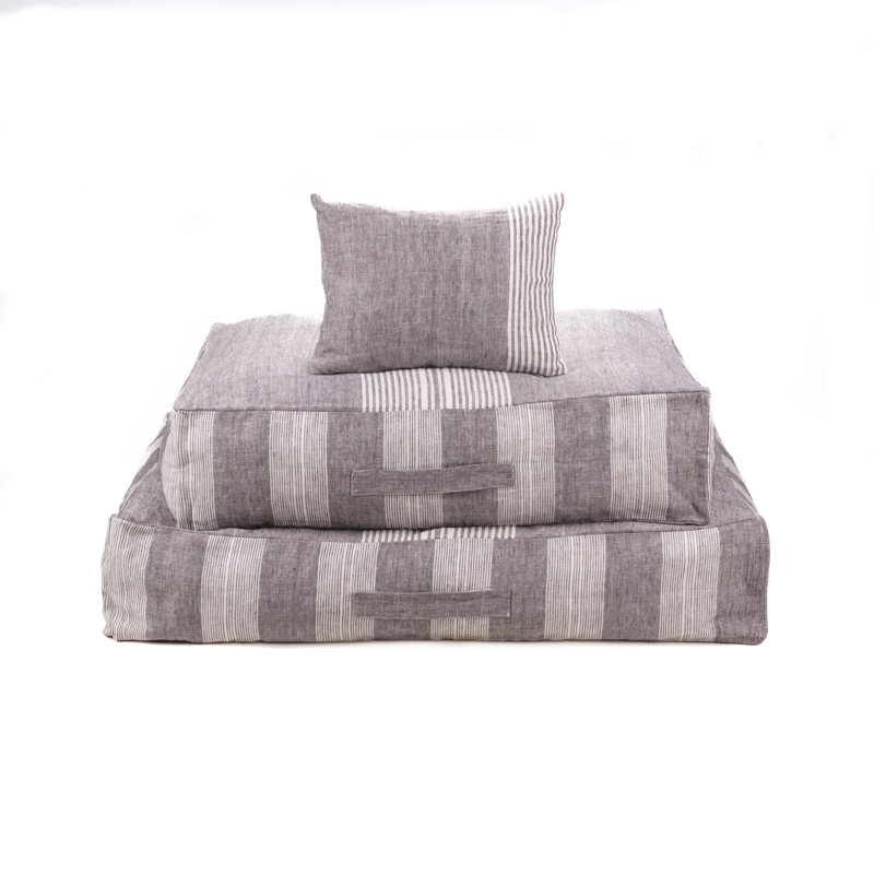 Housse de coussin luxembourgeoise pour animaux de compagnie - Gris / rayures blanches - Grand, L 38 po x P 30 po