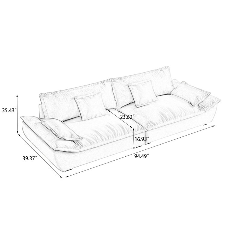 White 100% Polyester Modular Sofa cushion couch, 35.43" H x 94.49" W x 39.37" D, 3