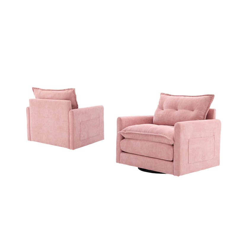36" Chenille Upholstered Single Swivel Chair, Pink