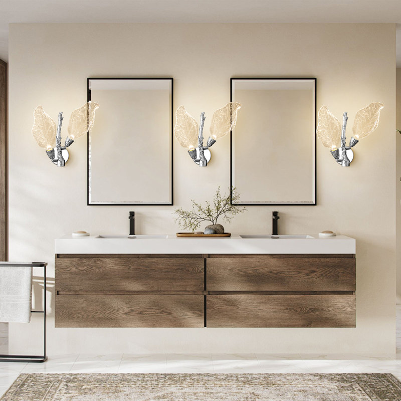 2Pcs-Led Leaf Wall Sconces For Living Room Vanity Lighting Fixtures, Silver
