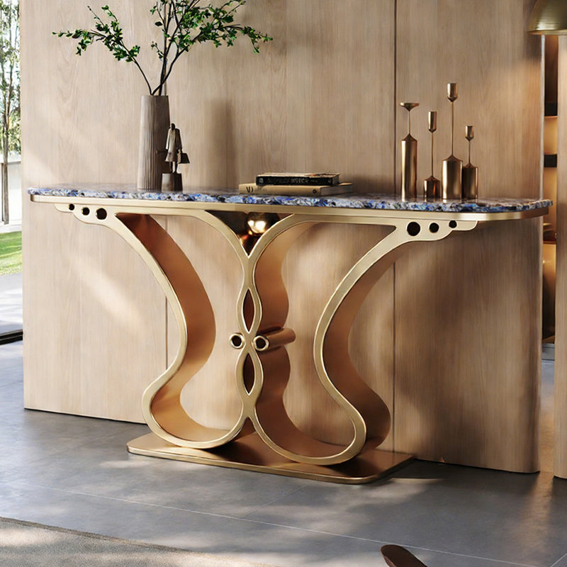 Console luxueuse de style italien, H 33,5 po x l 55,1 po x P 15,7 po, Doré