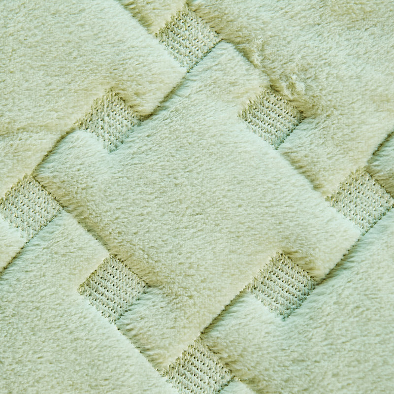 4 Piece Tatami Quilted Faux Fur Set, King Coverlet + 3 Additional Pieces, Light Green