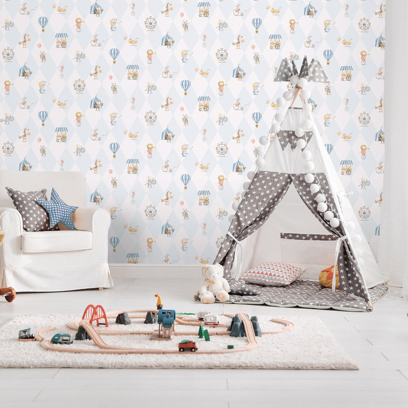 Bambino Collection Circus Animals Wallpaper Roll, Blue
