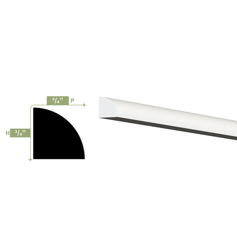 White PVC Quarter Round Moulding, 0.75" x 96"