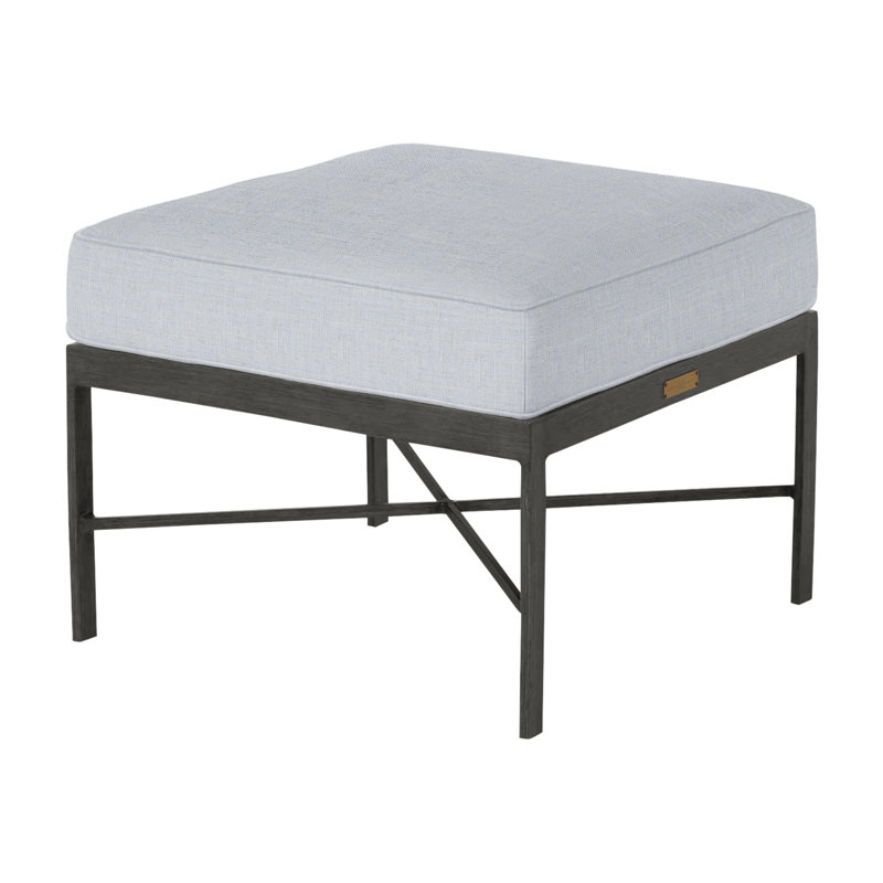 Monaco Outdoor Ottoman With Cushion, Linen Chambray, Welt, Slate Gray