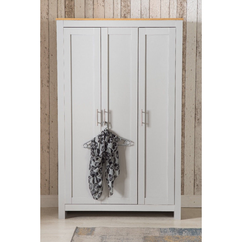 Oloughlin 3 Door Manufactured Wood Wardrobe, Grey