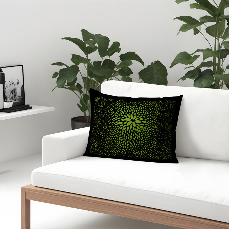 Housse et insert de coussin rectangulaire intérieur / extérieur en polyester filé Bavière, Vert chartreuse / noir