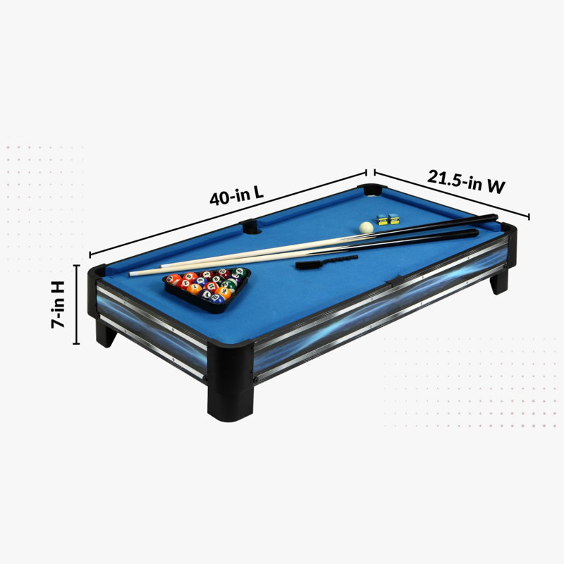 40" Pool Table Tabletop Set For Game, Compact Blue, With Cue Sticks, Ball Kit, Triangle, Chalk & Brush
