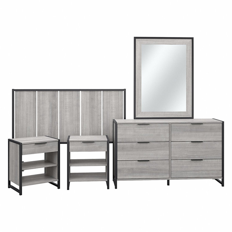 Ensemble de chambre à coucher moderne 5 pièces avec tête de lit double Spero Atria, Gris platine