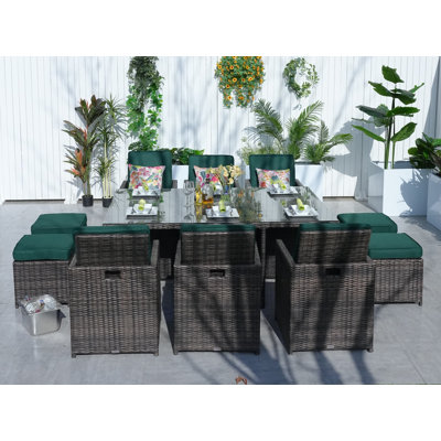 Wicker Patio Dining Set Umbrella Hole Included Rectangular Table with Cushions Included
