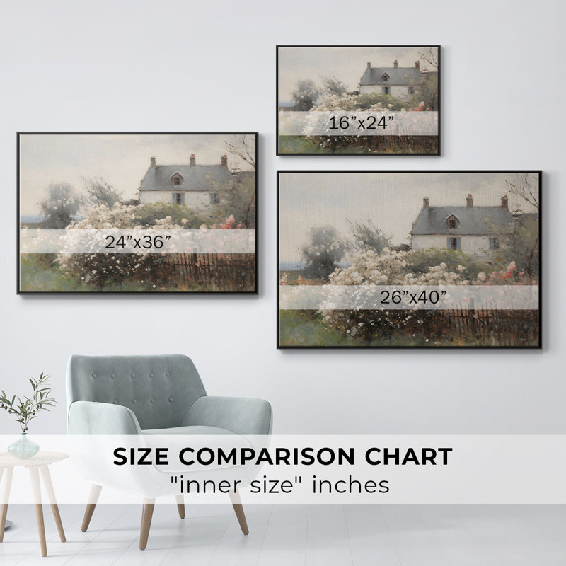 Paysage rétro - XIV, Toile avec cadre flottant noir, H 17 po x l 25 po x P 2 po