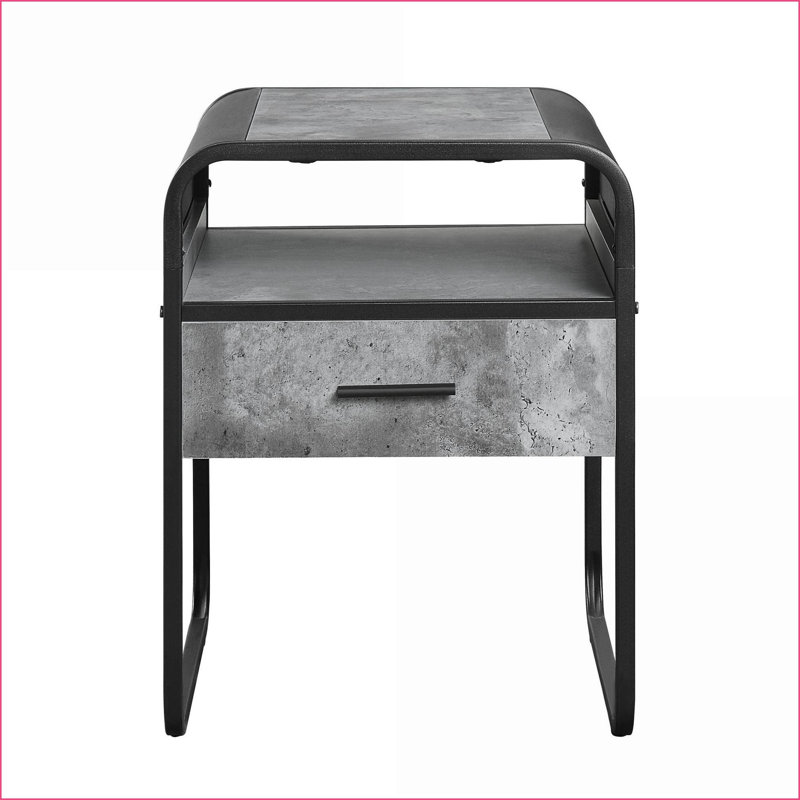 Gris béton Table basse noire moderne avec tiroir, peu encombrante Facile à assembler pour le salon