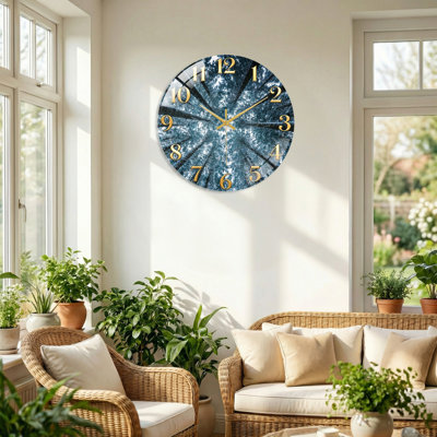 Forest Sky Modern Decorated Glass Wall Clock Home Decor Art-15.7"