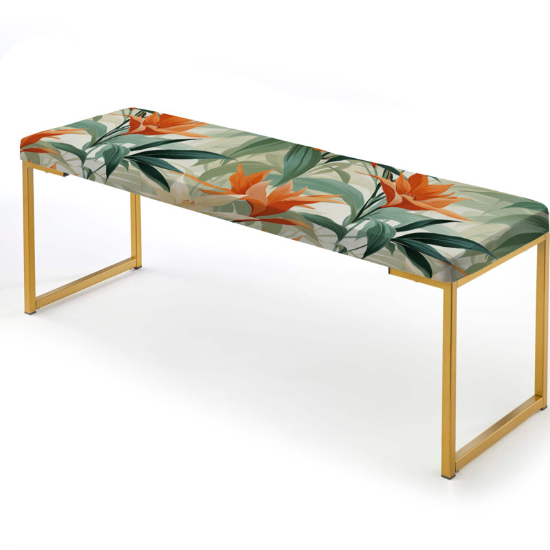 Motif tropical de mirage vert et orange en bambou - banc rembourré doré