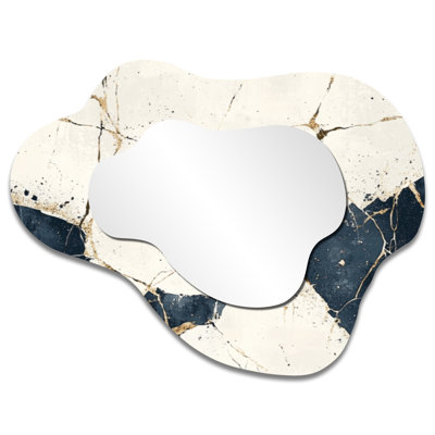 Glam Cloud Accent Mirror – White and Blue Luxury of Abstract Marble, Printed on Metal