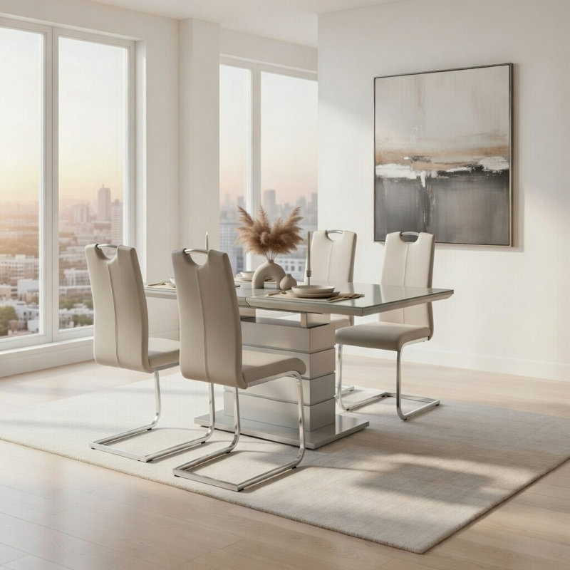 Odette 5-Piece Modern Dining Set with 55"–71" Extendable Table and 4 Chairs