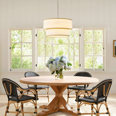 Lustre tambour 5 lumières en tissu blanc