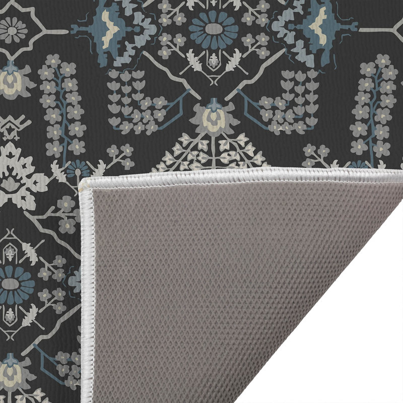 Tapis de bain Zoey, Simple - L 24 po x l 17 po, Floral gris anthracite