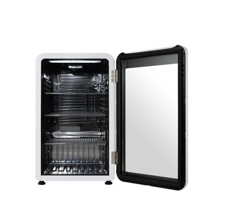 Frigidaire 102 Can Capacity Beverage Cooler, 3.3 Cu. Ft./95 Liter Mini Fridge with Glass Door, White