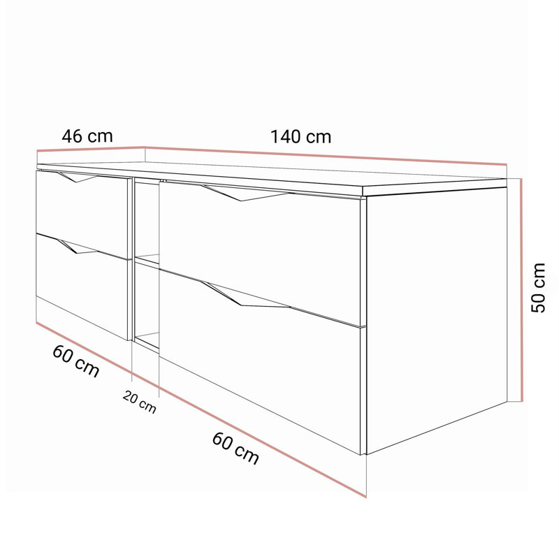 140mm Double Bathroom Vanity with Ceramic Basin