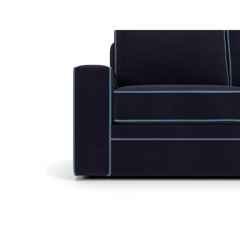 Miranda 100" Upholstered Sofa, Marquis Midnight with Blue Velvet Piping