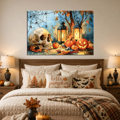 Art mural d'automne d'Halloween, décoration murale de photos d'Halloween, art mural sur toile d'Halloween de style gothique effrayant, art mural citrouille aux couleurs chaudes de l'automne, maison rustique, salon ou entrée 28 po x 40 po