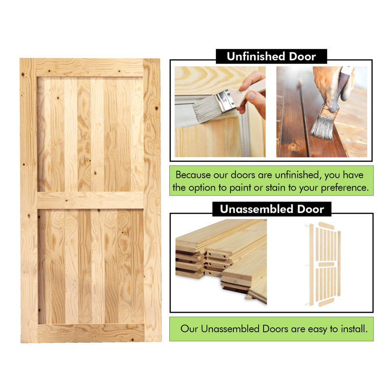 Unfinished Solid Pine Wood 36" x 80" Barn Door