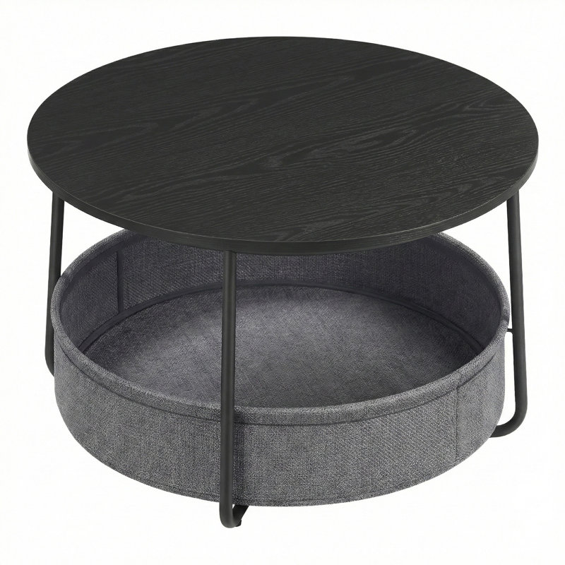 Table ronde avec panier en tissu, Noir/gris