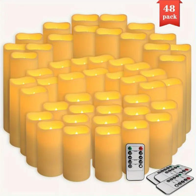 48Pcs Indoor And Outdoor Flameless Candles, 8 Remote Controls (IP44), Polished Plastic LED Column Candles, Timers, Dimmer Downlights, Wedding, Halloween, Christmas Decorations, Home Decorations, Separate AA Battery Power