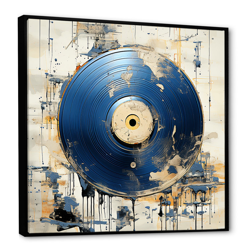 Disque vinyle blanc et bleu Melody, Cadre flottant noir, H 16 po x l 16 po x P 1 po