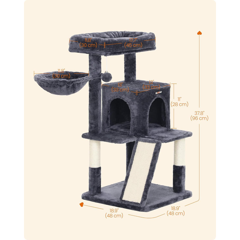 96cm H Cat Tree, Smoky Grey