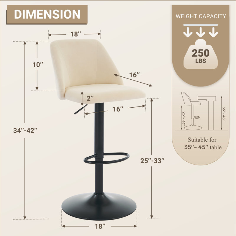 New upgraded backrest Swivel Upholstered Adjustable Height Counter & Bar Stool With Footrest, Beige