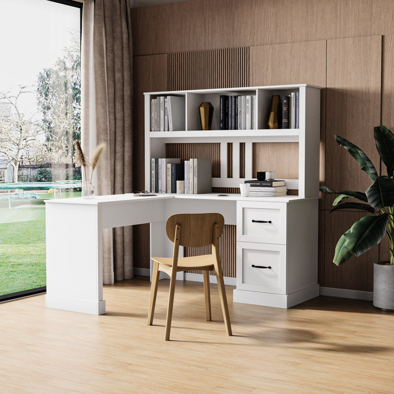 Bureau à domicile avec couleur blanche antique, grand espace de rangement, 2 tablettes, 2 grands tiroirs, facile à nettoyer, vaste espace de salon, ordinateur blanc, rangement, surface à gratter, espace spacieux