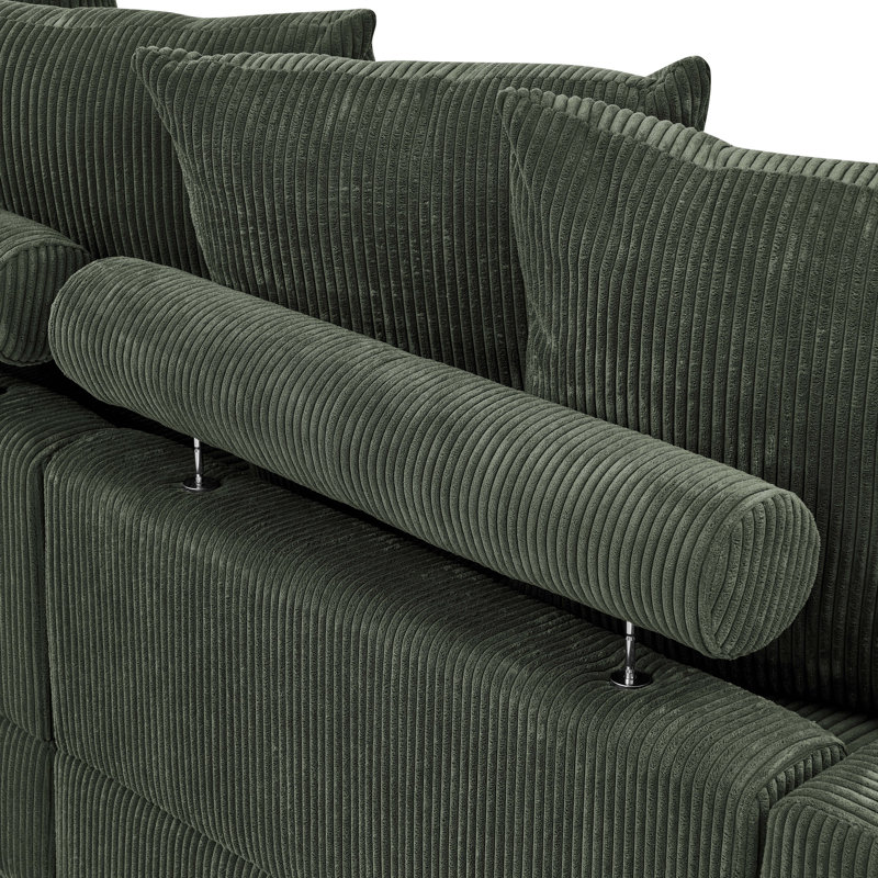 Xandar Corduroy Sofa, Green, 3, 34" H x 86" W x 67.5" D
