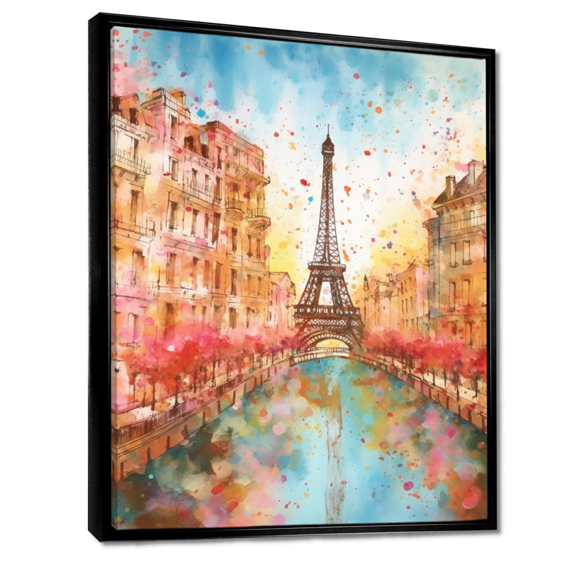 «Pastel Paris Collage Eiffel Tower - City Paris», reproduction d'art, Cadre flottant noir, H 20 po x l 12 po