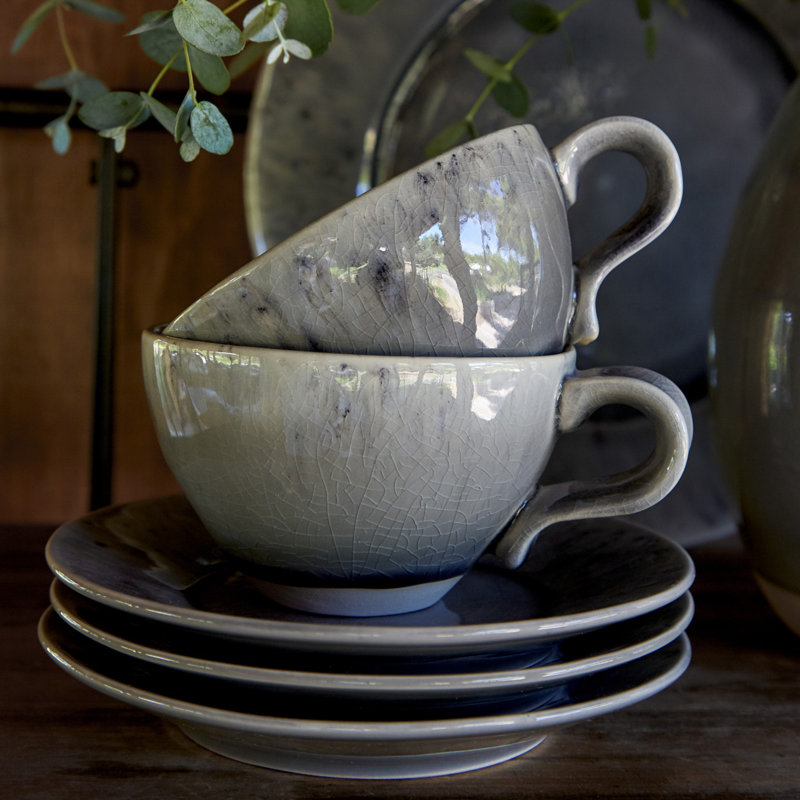 Madeira Stoneware Teacup and Saucer, Green