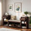 Banc de rangement avec coussin, compartiments, tiroirs et tablettes ouvertes-944244652