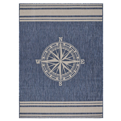 Areefa Medallion Blue/White Power Loomed Indoor/Outdoor Area Rug
