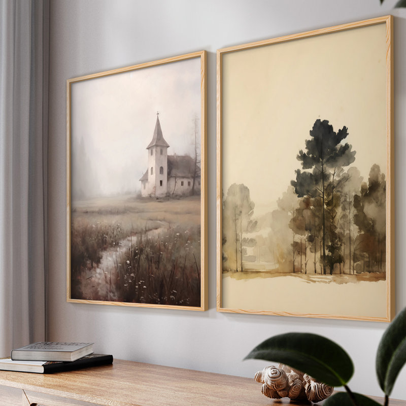 «Vintage Landscape L III», impression giclée sur cadre - ensemble de 2, Naturel, H 12 po x l 30 po