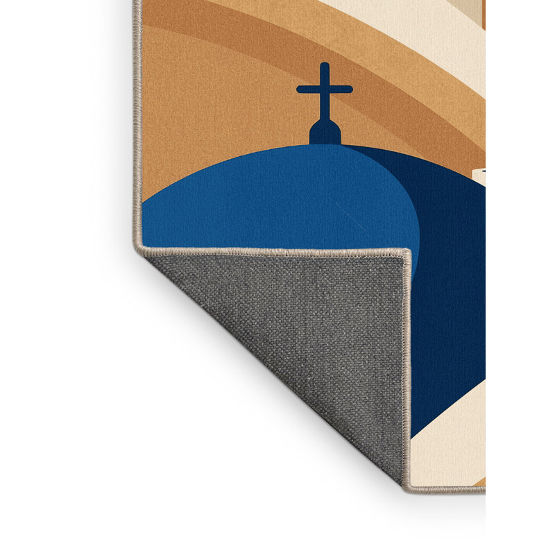 Tapis beige doux et moelleux en dôme bleu Santorini, 5 x 8